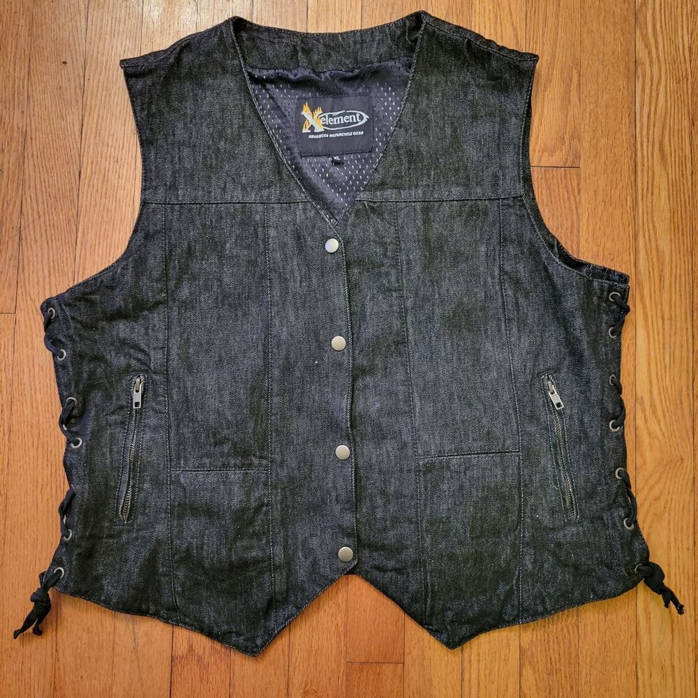 X element Advanced Motorcycle Gear L XL Denim Conceal Carry‎ Vest Biker Moto